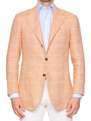 KITON Napoli Peach Windowpane Cashmere-Linen Regular Fit Jacket EU 48 NEW US 38 - Image 1 of 4