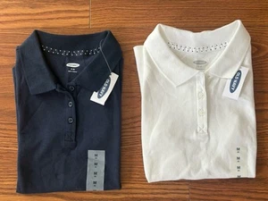 OLD NAVY Girls Navy & White School Uniform Short Sleeve Polo Shirt Lot Size M 8 - Picture 1 of 3