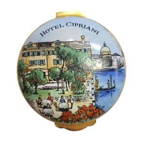 Vintage Hotel Cipriani Sammlerstück Emaille Pille Schmuckdose bröckelt englische Emaille - Bild 1 von 10
