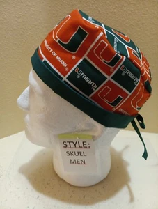 Miami Hurricanes Block Men's Skull/Chemo Surgical Scrub Hat/Cap Handmade - Picture 1 of 7