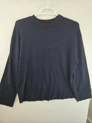 Suéter para mujer H&M pequeño azul marino tejido fino cuello redondo nuevo con etiquetas Foto 1 de 3