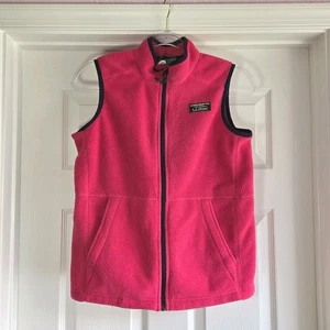 L.L. Bean Pink Fleece Vest Outerwear Girls Size Large 14/16 Full Zip Pockets - Picture 1 of 7