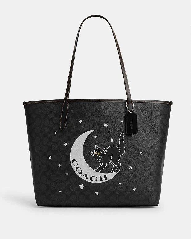 Bolso de Mano City en Lona Signature con Gráfico de Halloween Gato Negro Luna CW451 Foto 1 de 4