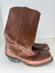 Vintage Mens Brown Leather Western Boots Square Toe 7 D - Picture 1 of 6