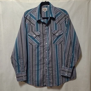 Vintage ELY Cattleman Shirt Mens XL Red Striped Multicolored Pearl Snap READ - Picture 1 of 9