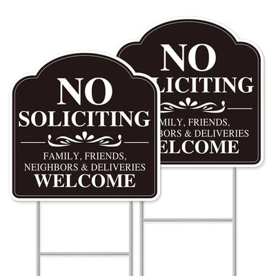 No Soliciting Sign for House, No Soliciting Yard Sign, 2-Pack 12"x12" Double-... - Image 1 of 4
