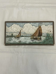 RARO Vintage Delft Tjalks Veleros Holandeses en el Río Pared Azulejo Cerámica - Imagen 1 de 11