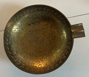 Vintage Brass Floral Engraved Ashtray 5" India MCM - Picture 1 of 4