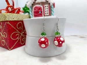 Christmas Earrings Red Polka Dot Earrings Christmas Jewelry Gift - Picture 1 of 3
