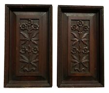 Two Antique Hand Carved Wood Panels Architectural Salvage Flowers Leaves 14.5"
