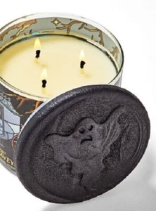 Bath & Body Works Moonlit Graveyard Ghost Deckel 3-Docht Kerze ätherische Öle Neu mit Etikett - Bild 1 von 3