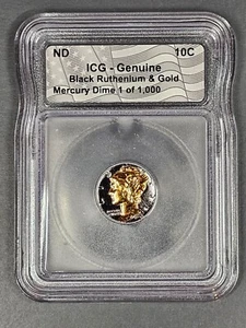 1943 Mercury Silver Dime Black Ruthenium & Gold ICG 1 of 1000 - Picture 1 of 2
