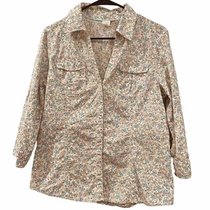 Merona geblümt korallenblau Kragen Tasche Button-Down Hemd Riegelärmel Gr. Large L - Bild 1 von 11