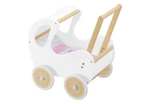 Weißer Holzpuppenwagen Retro-Puppenwagen Lauflernhilfe Puppenbuggy Spielzeug - Bild 1 von 8