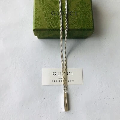 Pingente de barra G marca registrada Gucci e colar de corrente 20" - Imagem 1 de 4