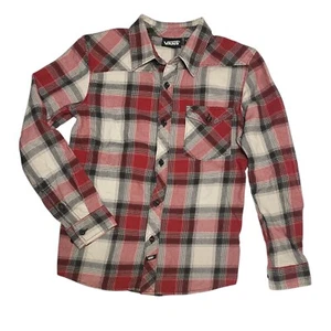 Vans Red Black White Boys Flannel Button Up Sz L - Picture 1 of 6