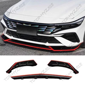 Black+Red Front Bumper Lip Chin Spoiler trim 3pcs For Hyundai Elantra 2024-2025 - Picture 1 of 7