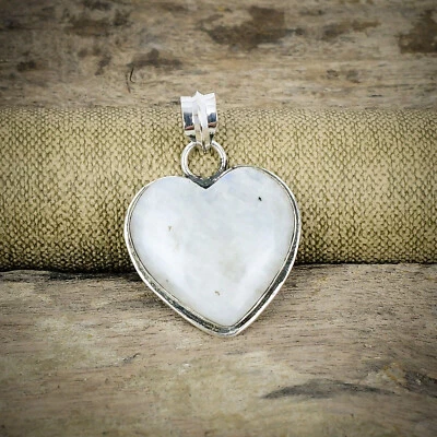 Sottile Pietra Lunare Arcobaleno Gemma 925 Argento Sterling Artigianale Pendente - Immagine 1 di 4