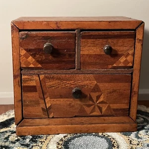 Unique Vintage Apprentice Piece Chest of Drawers Amazing Marquetry Inlay Work - Picture 1 of 19