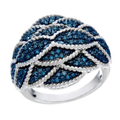 Anillo con racimo de diamantes naturales azules corte redondo de 0,33 quilates de plata de ley Foto 1 de 4