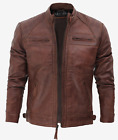 Men Vintage Casual Distressed  Motorcycle Biker Jacket Cafe Racer Leather Jacket