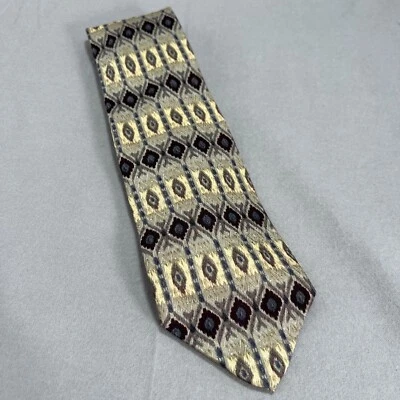 XMI Vintage Silk Necktie Diamond Pattern Over Stripes Neutrals USA Made 3.5x60 - Image 1 of 4