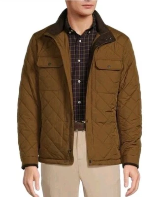 Roundtree & Yorke Mens Khaki Quilted Jacket Full Zip/Snap Button With Pockets. L - Image 1 of 4