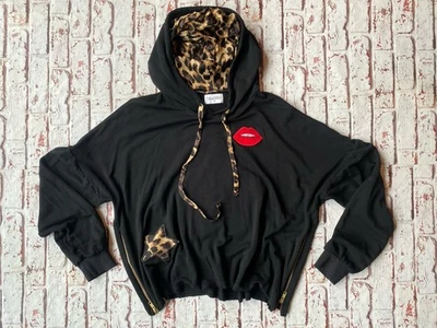 Sudadera con Capucha Lauren Moshi Lauren Estrella Leopardo Parche Labial Negra Talla XL Foto 1 de 4
