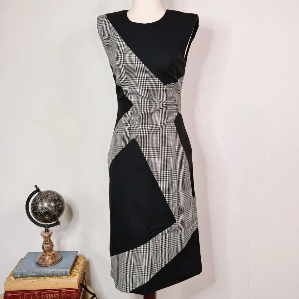Vestido Lápiz Alexander McQueen Rebanadas Mezcla Lana Seda Negro Cuadros Talla 2 $2701 Foto 1 de 4