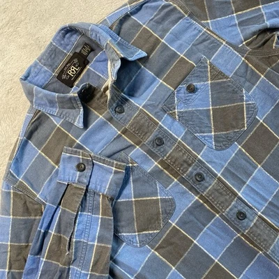 RRL Double RL Ralph Lauren Shirt Mens Small Blue Plaid Flannel Western Americana - Image 1 of 4