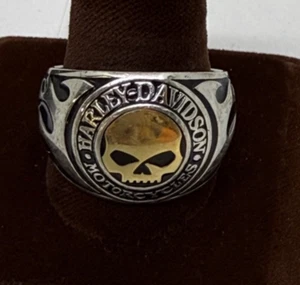 Ring Sterlingsilber mit 14 Karat Gold-Inlay Totenkopf Harley Davidson Motorräder Größe 11 - Bild 1 von 13