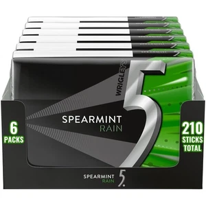 1 New Box of Wrigley's 5 Gum Spearmint Rain Flavor - 6 Packs, 35 Sticks Per Pack - Picture 1 of 5