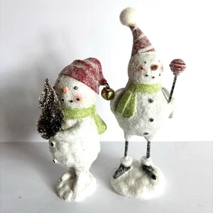 K&k Interiors Muñeco de Nieve Figura Navidad Set Brillo Funky Papel Maché Estilo - Imagen 1 de 7