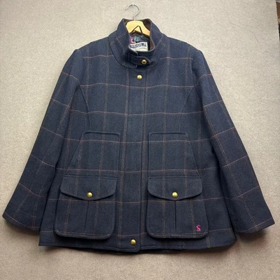 Abrigo de Campo JOULES Mujer Reino Unido 18 Azul Chaqueta Tweed Lana Country Cuadros Cuadros Tartán Foto 1 de 4