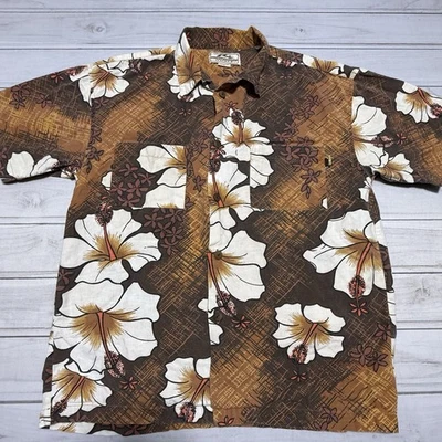 Vintage Rusty Shirt Men L Tall Brown Floral Surf Tropical Hawaiian Camp 80s 90s - Image 1 of 4