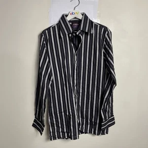 Vintage Suave By Members Only Button Up Shirt Mens L Black Long Sleeve Cotton - Picture 1 of 13