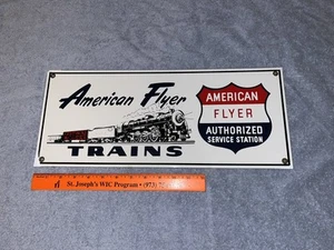 RARE METAL AMERICAN FLYER TRAINS HOBBY SHOP SERVICE STATION SIGN - Picture 1 of 8