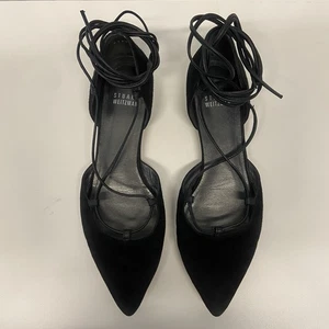VTG 90s/Y2K Stuart Weitzman Black Suede Ankle Wrap Pointed Toe Flats Women’s 7 M - Picture 1 of 23