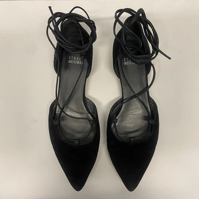 VTG 90s/Y2K Stuart Weitzman Black Suede Ankle Wrap Pointed Toe Flats Women’s 7 M - Image 1 of 4