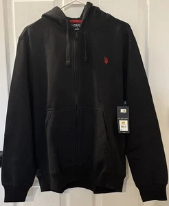 Men’s U.S. Polo Assn. Full Zip Hoodie Size Large Black & Red - Picture 1 of 5