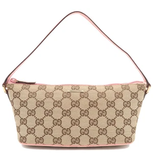 Authentic GUCCI Boat Bag Handbag GG Canvas Leather Beige Pink 07198 F/S - Picture 1 of 18