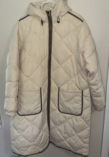 OFF WHITE Maxi cappotto donna Lands' End isolato trapuntato ThermoPlume bianco sporco avorio XL