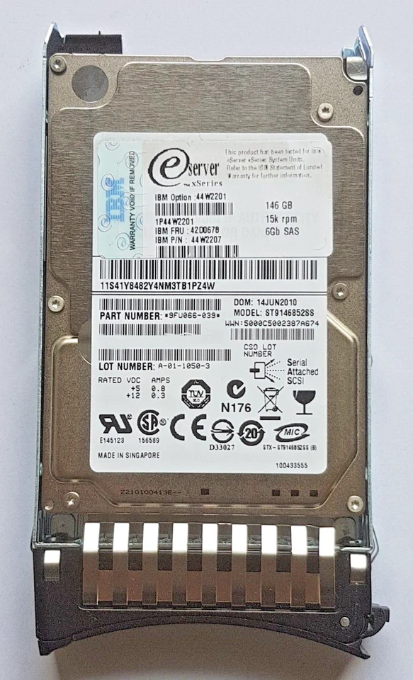 146 GB SAS 6Gb/S IBM Xseries 44W2201 15K SFF Slim-Hs HDD 2.5 " Hard Drive+Caddy - Image 1 of 1