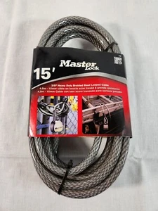 Masterlock 72D 15 Foot 3/8 In Heavy Duty Braided Steel Looped Cable NEW Gray - Picture 1 of 9