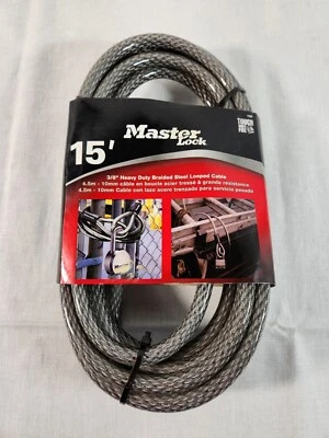 Masterlock 72D 15 Foot 3/8 In Heavy Duty Braided Steel Looped Cable NEW Gray - Image 1 of 4