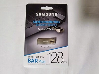NEW SAMSUNG BAR Plus 128GB USB 3.1 Flash Drive  Champagne Silver MUF-128BE3/AM - Image 1 of 2