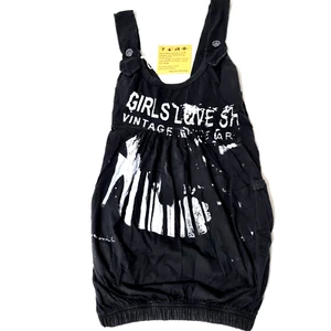 We Walk Dungaree Girls Love Shoes Black White Hand Printed Art Women Size XS $59 - Picture 1 of 24