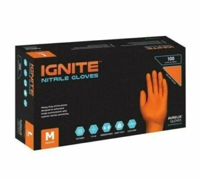 Aurelia Ignite Orange Nitrile Gloves HEAVY DUTY 7ML Thick Textured