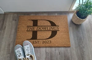 Custom Door Mat Personalised Monogram EST Date Wedding Housewarming Name Doormat - Picture 1 of 4
