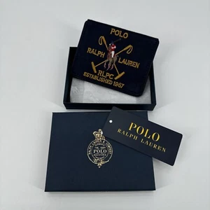 NUEVO EN CAJA POLO RALPH LAUREN Para hombres Estuche para Tarjetas Cresta Lona Cuero NUEVO - Imagen 1 de 3